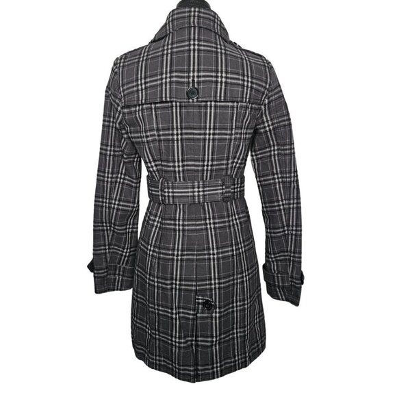 Jacob Plaid Grey Buttoned Double Breasted Belted Trench Coat,  XS - Picture 2 of 16